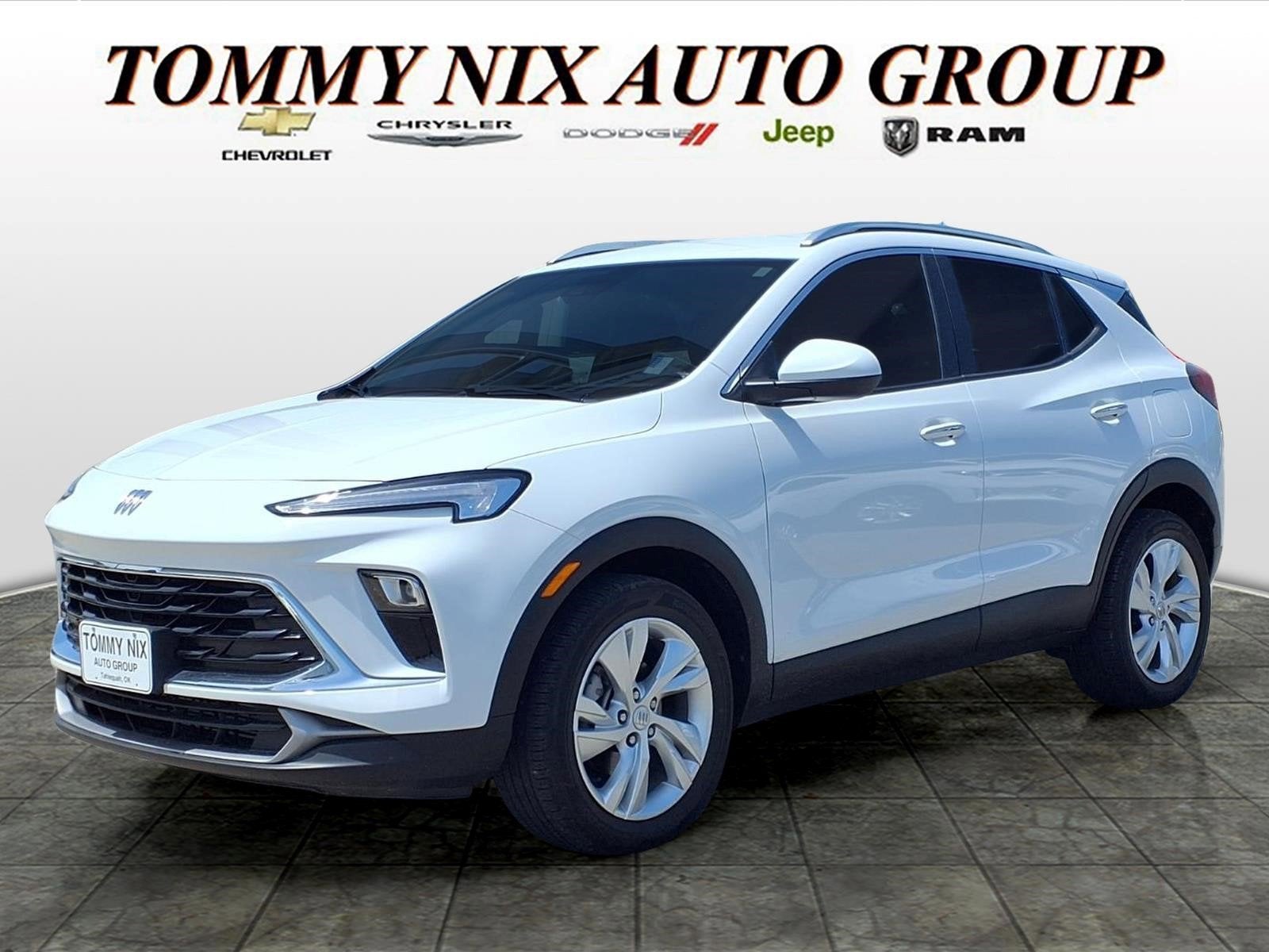 2025 Buick Encore GX Preferred in Summit White — front three-quarter view